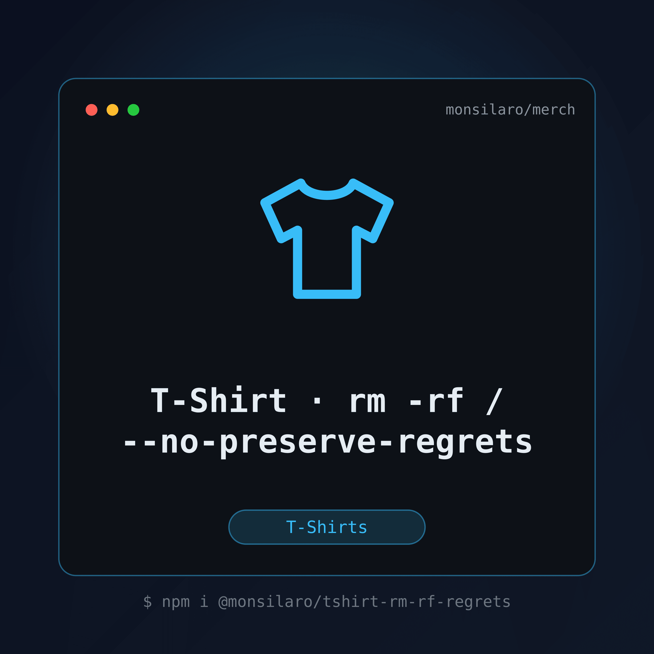 T-Shirt — rm -rf / --no-preserve-regrets — visuel produit Monsilaro Merch